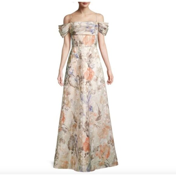 Aidan Mattox Floral Jacquard Off Shoulder Gown Ivory Womens Size 6 - Picture 11 of 11